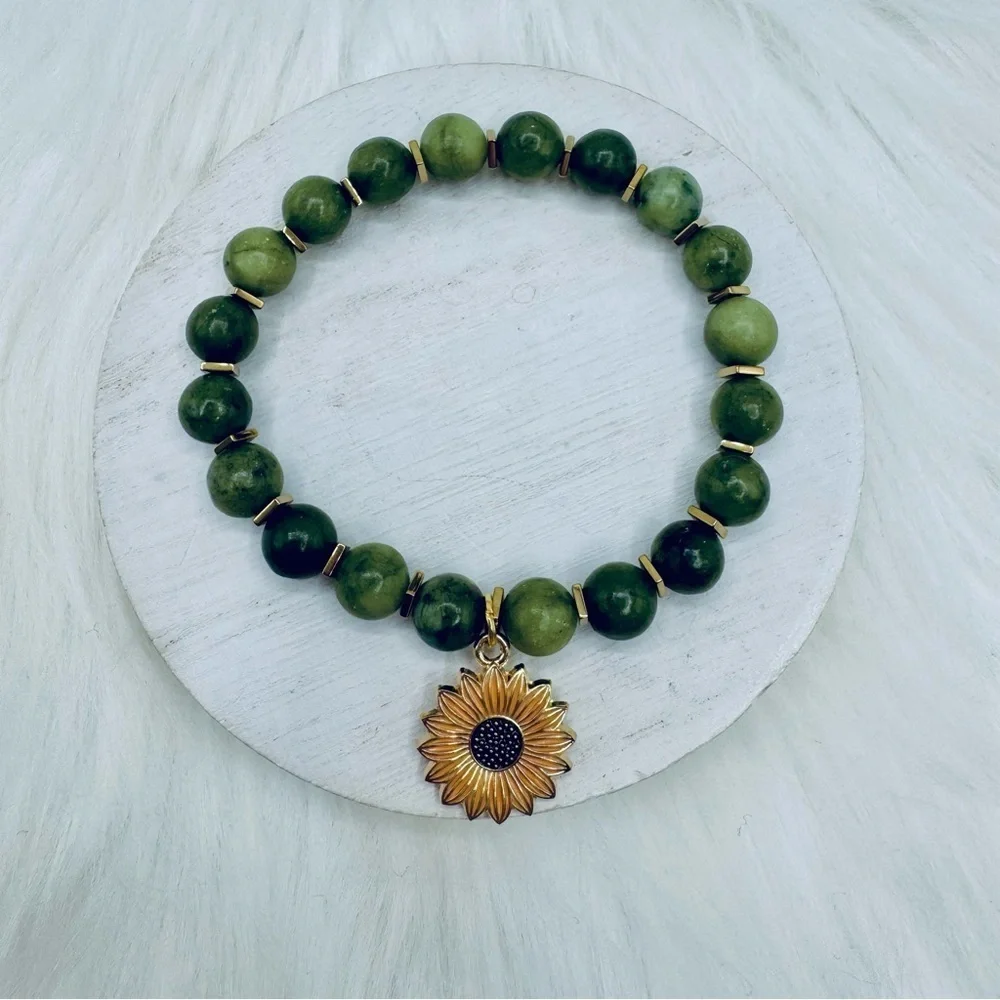 Go Green Sunflower Beaded Bracelet Charm